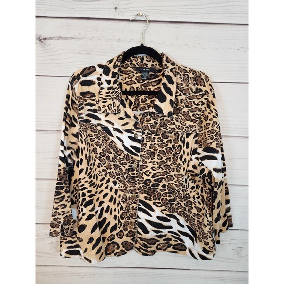 Kaktus Women's Brown Leopard Print Long Sleeve Front Button Blouse Top Size 2X - Picture 1 of 5